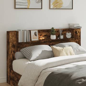 Stylish Headboard Cabinet with LED in Smoked Oak - 180x16.5 cm