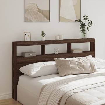 Stylish Brown Oak Headboard Cabinet with LED - 180x17x102 cm