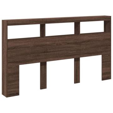 Stylish Brown Oak Headboard Cabinet with LED - 180x17x102 cm