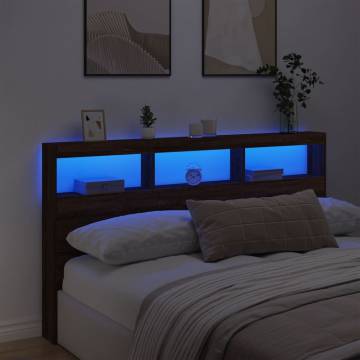 Stylish Brown Oak Headboard Cabinet with LED - 180x17x102 cm