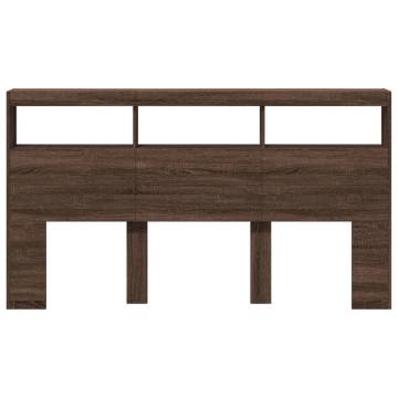 Stylish Brown Oak Headboard Cabinet with LED - 180x17x102 cm