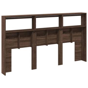 Stylish Brown Oak Headboard Cabinet with LED - 180x17x102 cm