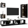 5 Piece Black Engineered Wood TV Cabinet Set - HiFi & Storage