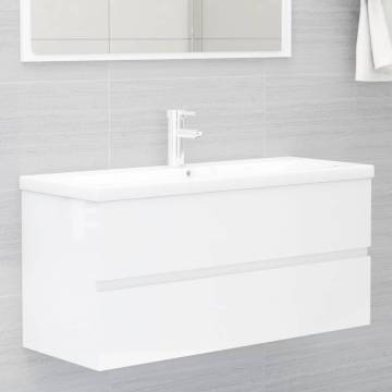 High Gloss White Sink Cabinet with Built-in Basin | HipoMarket