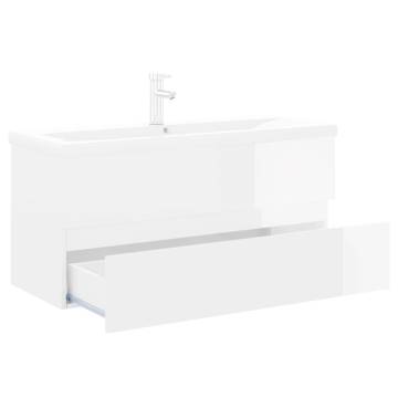 High Gloss White Sink Cabinet with Built-in Basin | HipoMarket