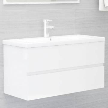 High Gloss White Sink Cabinet with Built-in Basin | HipoMarket