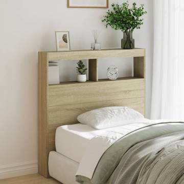 Headboard Cabinet with LED Sonoma Oak - Modern Storage Solution