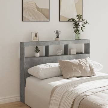 Headboard Cabinet with LED - Stylish Concrete Grey Design