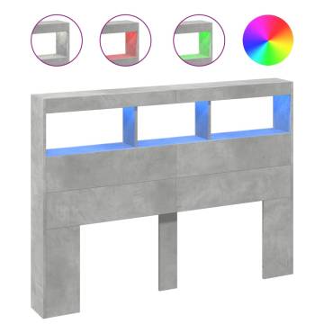 Headboard Cabinet with LED - Stylish Concrete Grey Design