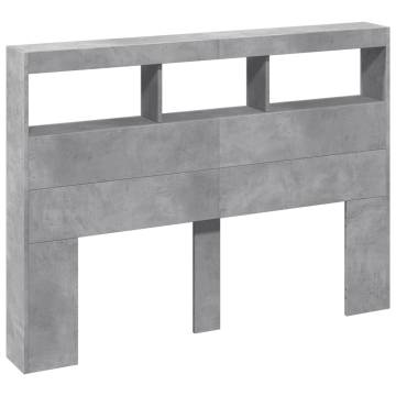 Headboard Cabinet with LED - Stylish Concrete Grey Design