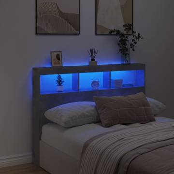 Headboard Cabinet with LED - Stylish Concrete Grey Design