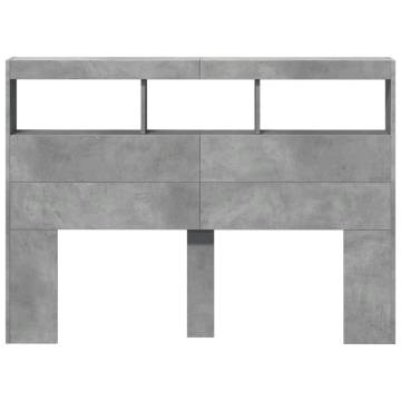 Headboard Cabinet with LED - Stylish Concrete Grey Design