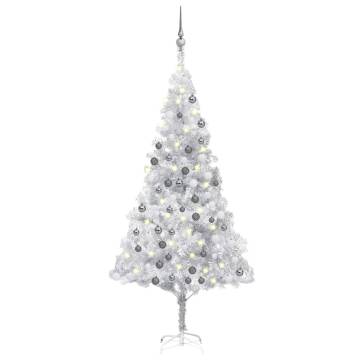 Artificial Pre-lit Christmas Tree with Ball Set Silver 180 cm