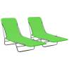 Folding Sun Loungers 2 pcs Steel and Fabric Green Colour green Quantity in Package 2 