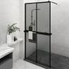 Walk-in Shower Wall with Shelf Black 118x190 cm ESG Glass&Aluminium Colour black Size 118 x 190 cm Model 2x2 grids 