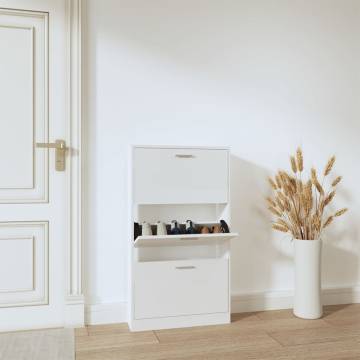 Modern High Gloss White Shoe Cabinet - 59x17x108 cm