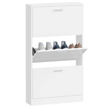 Modern High Gloss White Shoe Cabinet - 59x17x108 cm