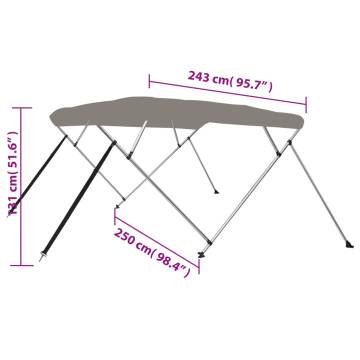 4-Bow Bimini Top Grey 243x250x131 cm - Durable UV & Water Resistant