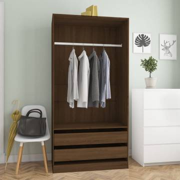 Stylish Brown Oak Wardrobe - Engineered Wood | HipoMarket