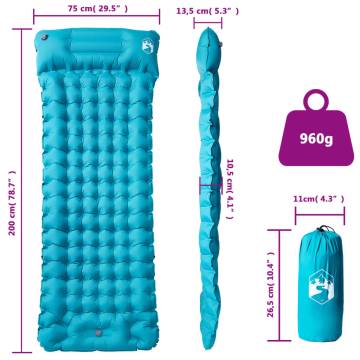 Self Inflating Camping Mattress with Pillow - 1 Person Blue