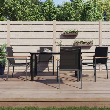 5 Piece Garden Dining Set - Black Textilene & Steel