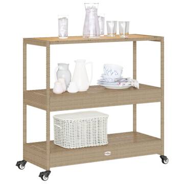 3-Tier Beige Poly Rattan Bar Cart - Durable & Stylish