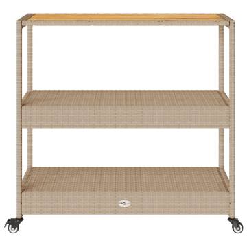 3-Tier Beige Poly Rattan Bar Cart - Durable & Stylish