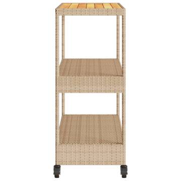 3-Tier Beige Poly Rattan Bar Cart - Durable & Stylish