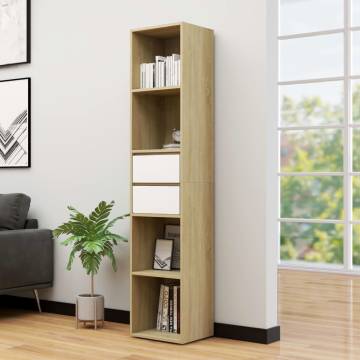 Elegant White & Sonoma Oak Book Cabinet - 36x30x171 cm