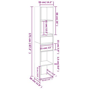 Elegant White & Sonoma Oak Book Cabinet - 36x30x171 cm