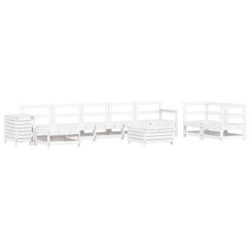 10 Piece Garden Sofa Set - White Solid Pinewood Furniture