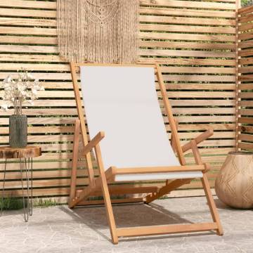 Folding Beach Chair Solid Wood Teak Cream - Hipomarket