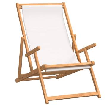 Folding Beach Chair Solid Wood Teak Cream - Hipomarket