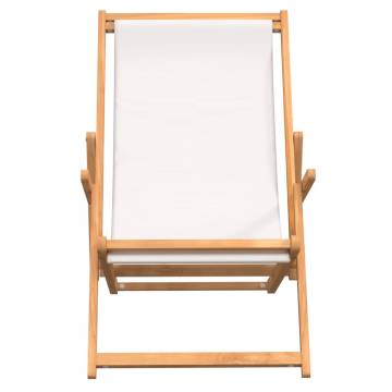 Folding Beach Chair Solid Wood Teak Cream - Hipomarket