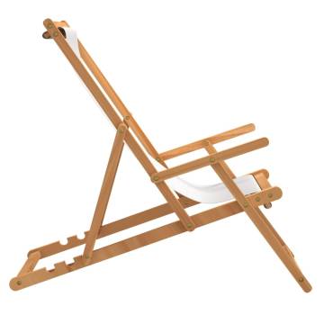 Folding Beach Chair Solid Wood Teak Cream - Hipomarket