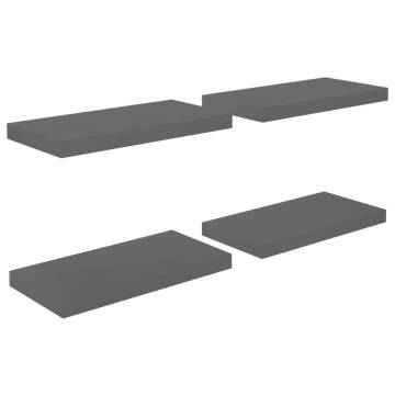 Stylish Floating Wall Shelves - Set of 4 in High Gloss Grey