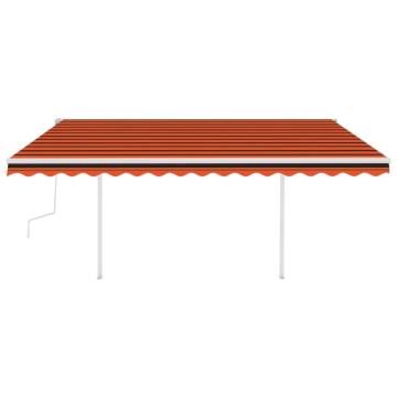 Manual Retractable Awning with LED - 4.5x3.5m Orange & Brown