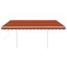 Manual Retractable Awning with LED - 4.5x3.5m Orange & Brown