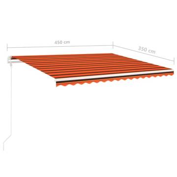 Manual Retractable Awning with LED - 4.5x3.5m Orange & Brown