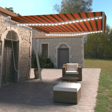 Manual Retractable Awning with LED - 450x350 cm Orange & Brown