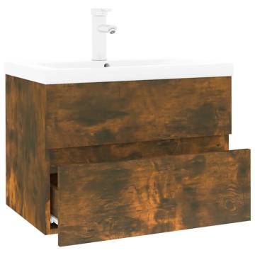 Stylish Sink Cabinet with Built-in Basin - Smoked Oak