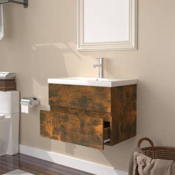 Stylish Sink Cabinet with Built-in Basin - Smoked Oak