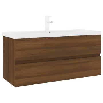 Stylish Sink Cabinet with Built-in Basin - Brown Oak Finish