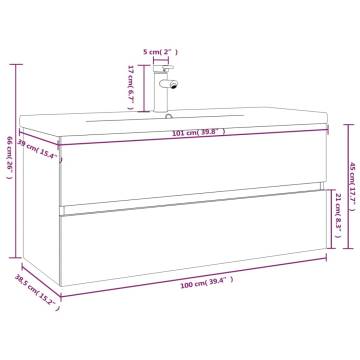 Stylish Sink Cabinet with Built-in Basin - Brown Oak Finish