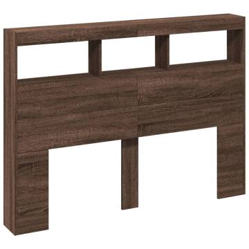 Stylish Brown Oak Headboard Cabinet with LED - 140x17x102 cm