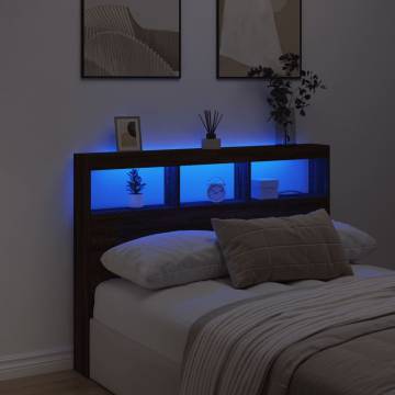 Stylish Brown Oak Headboard Cabinet with LED - 140x17x102 cm