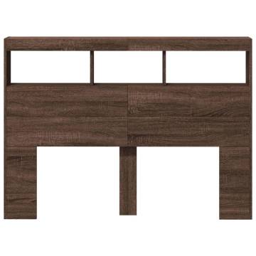 Stylish Brown Oak Headboard Cabinet with LED - 140x17x102 cm