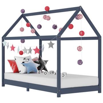 Kids Bed Frame Grey Solid Pine Wood 90x200 cm | Hipomarket