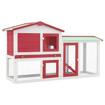 Large Outdoor Rabbit Hutch - Red & White | Hipomarket UK