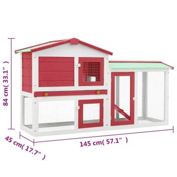 Large Outdoor Rabbit Hutch - Red & White | Hipomarket UK